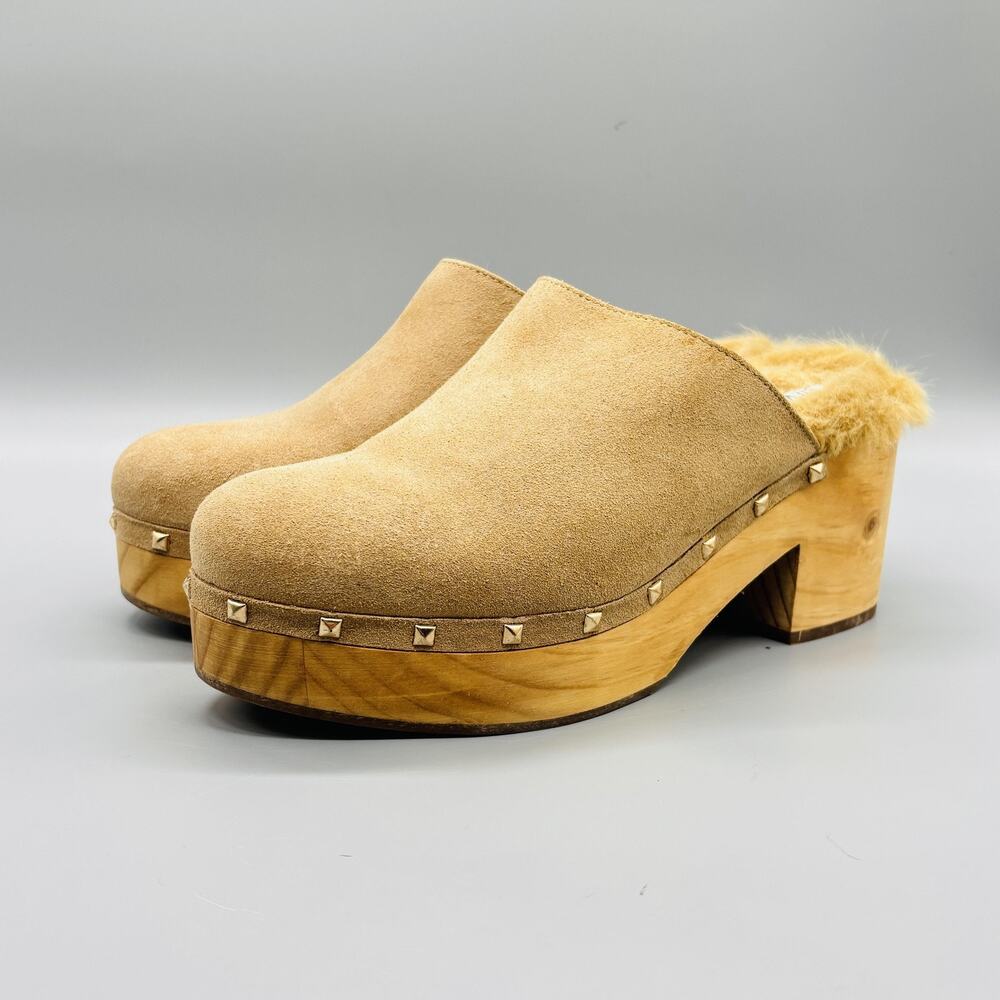 Steve Madden Shoes Womens 9 Beige Suede Brooklyn Platform faux fur Lined Clogs - Picture 3 of 11